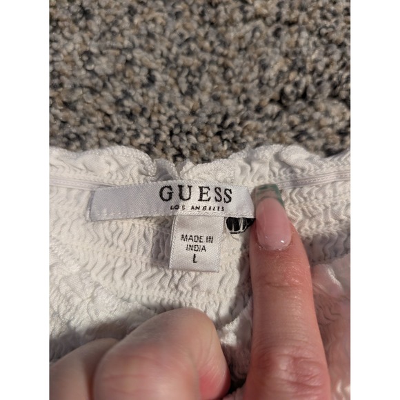 Guess White Smocked Off The Shoulder Crop Top Size L - Picture 3 of 3